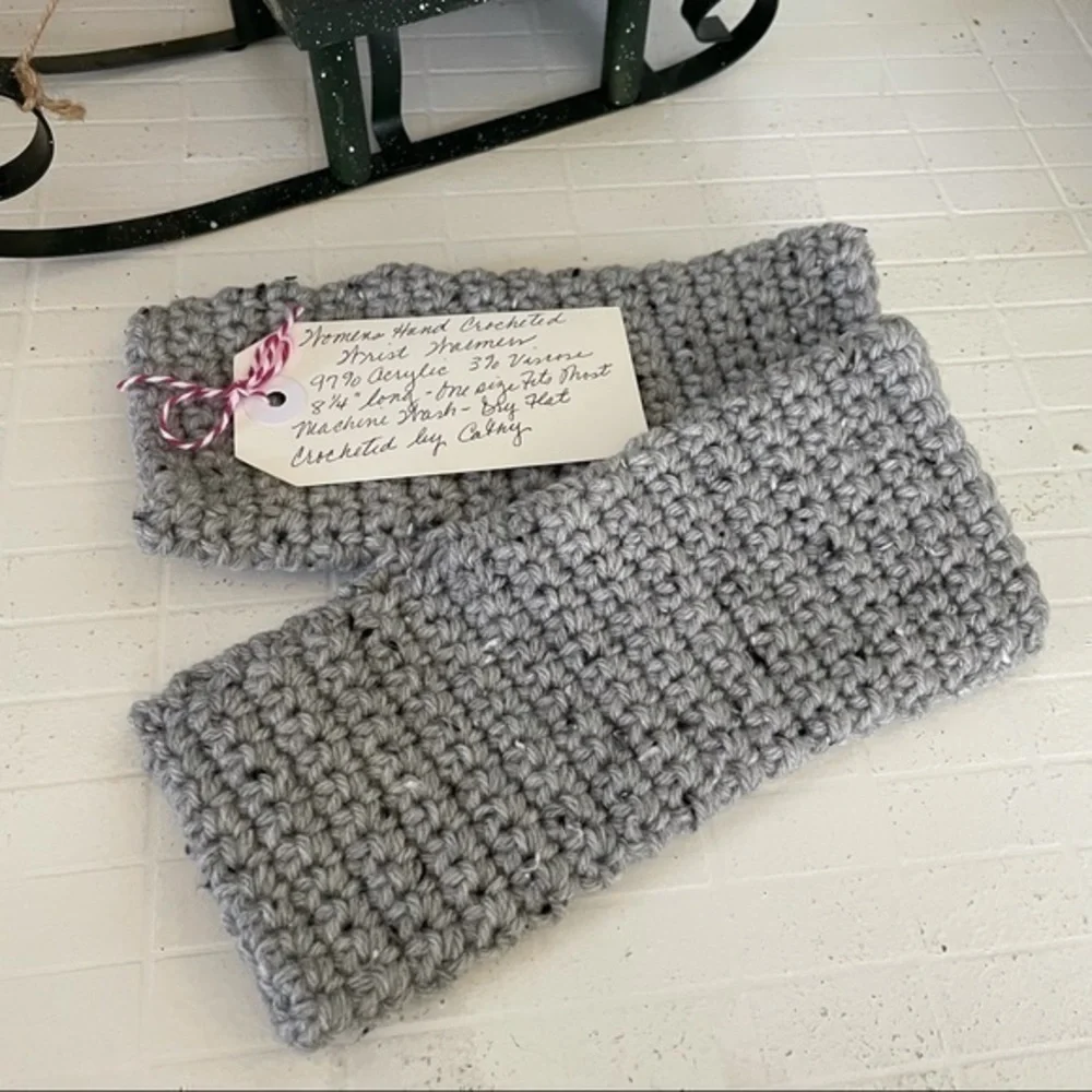 Handmade Texting Gaming Fingerless Gloves Speckled Grey Tweed Crochet